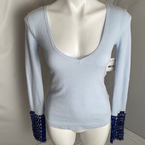 Free People Art School Cuff light blue multicolor contrast cuff v-neck thermal